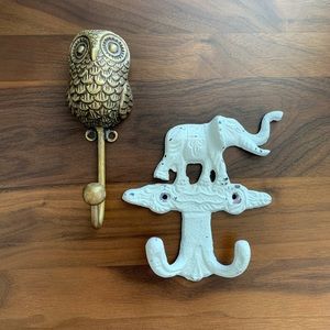 Anthropologie Creature Kingdom Owl Hook + UO Elephant Hook